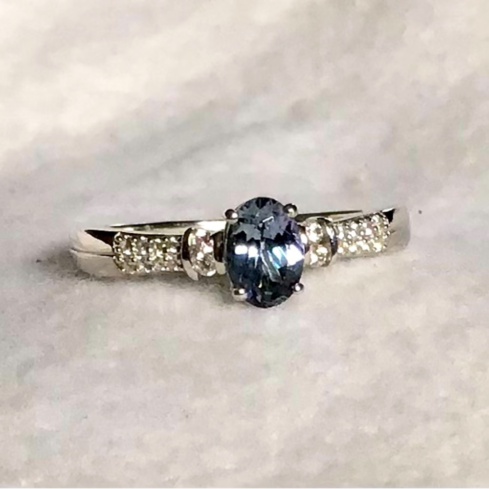 Peacock Tanzanite Ring & White Zircon Accents in Platinum over Sterling Silver